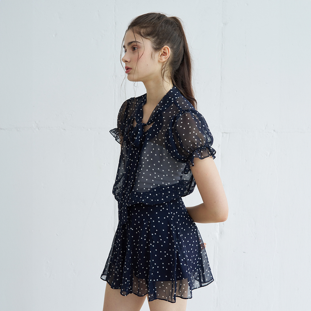 POLKA DOT PUFF SLEEVE SMOKING TIE BLOUSE (NA) - 메인 이미지