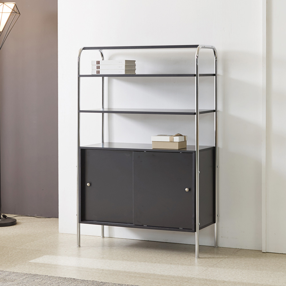 오누 슬라이딩 미드센츄리 모듈 다용도 슬라이드 수납선반장 850x385x1300mm, 5단, 블랙 - 상세 이미지 2