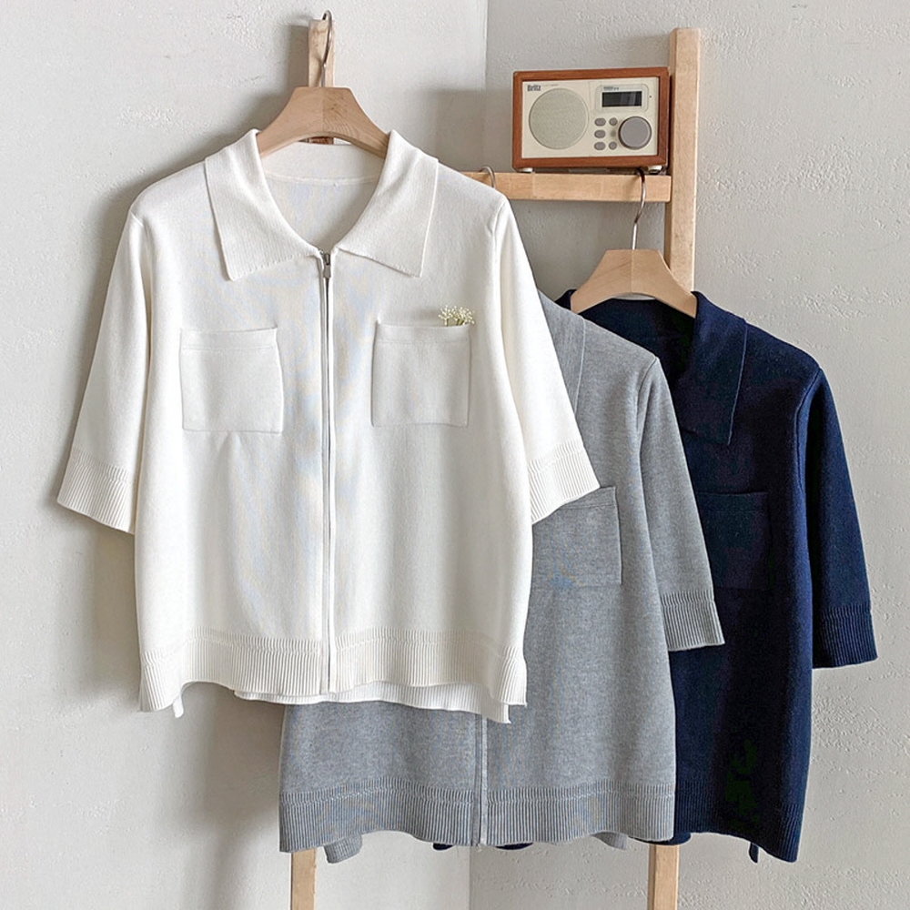여름 반팔 니트가디건 카라 집업가디건
