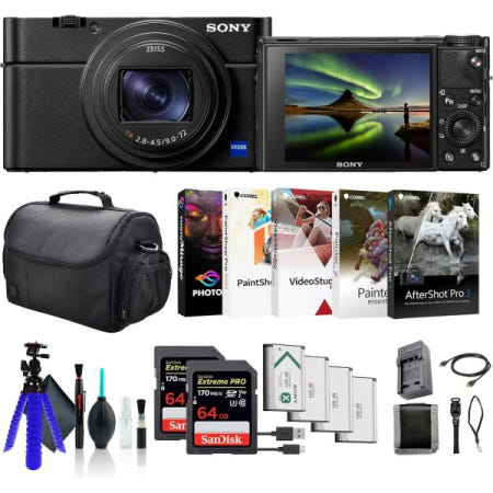 Sony [해외]소니 사이버샷 DSC-RX100 VII 디지털 카메라 DSC-RX100M7, 64GB 메모리 카드 2개, 케이스, NP-BX1 배터리 3개, 리더기, LED 라이트, 코렐
