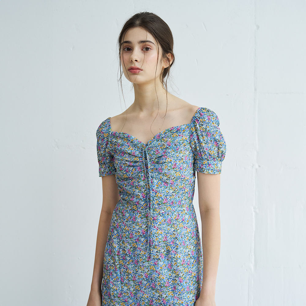 SUSHA HEART NECK FLORAL MIDI ONEPIECE (BLUE) - 상세 이미지 5
