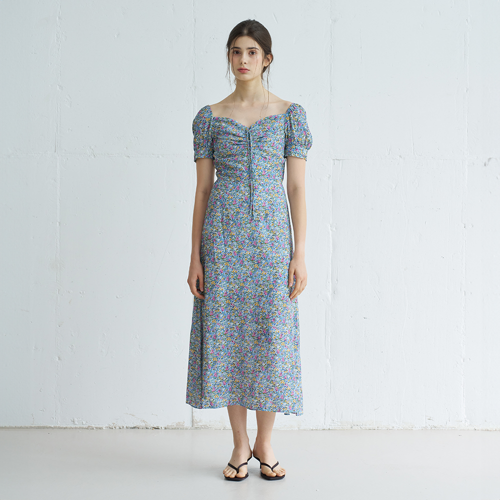 SUSHA HEART NECK FLORAL MIDI ONEPIECE (BLUE) - 상세 이미지 2