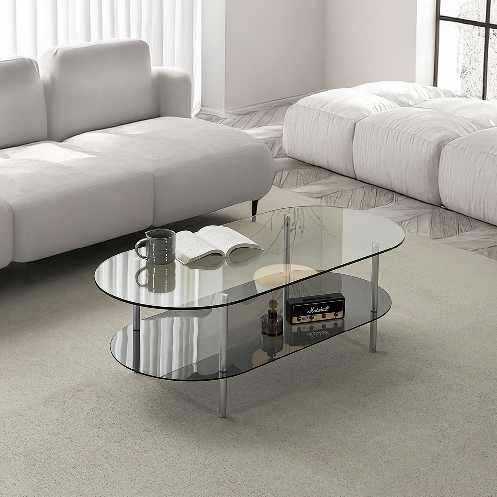 클라르 타원형 유리 소파 쇼파 거실테이블 좌식 티테이블 1200