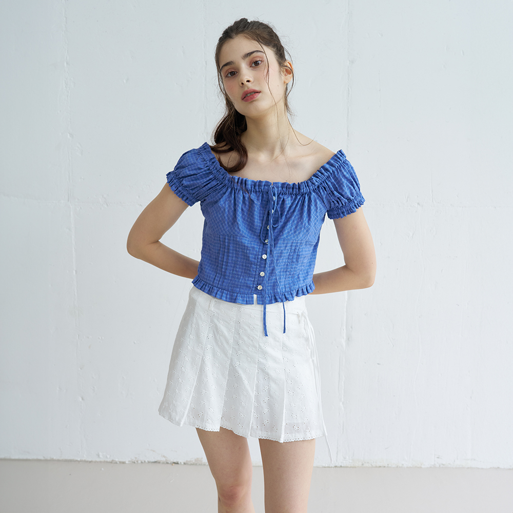PUNCHING LACE PLEATS MINI SKIRT (WHITE) - 상세 이미지 3