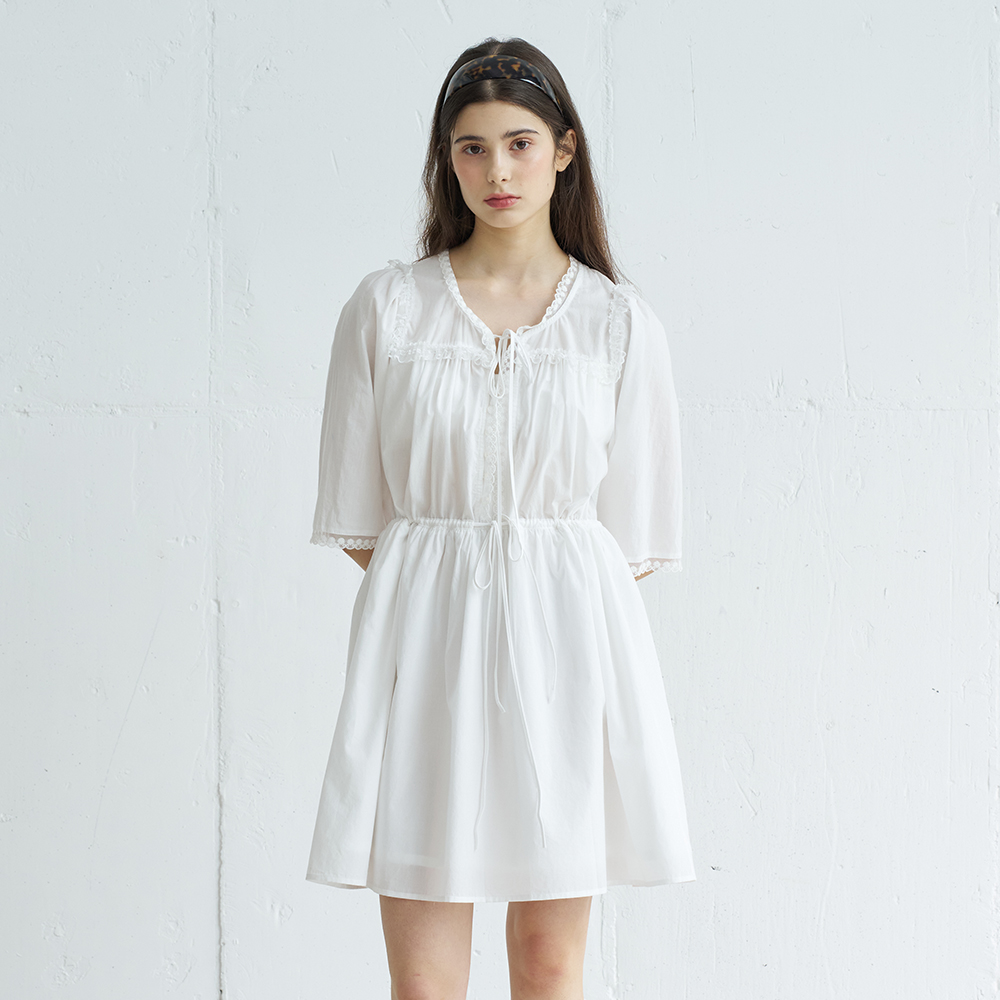 DIANA LACE TRIM COTTON DRESS (WHITE) - 상세 이미지 3