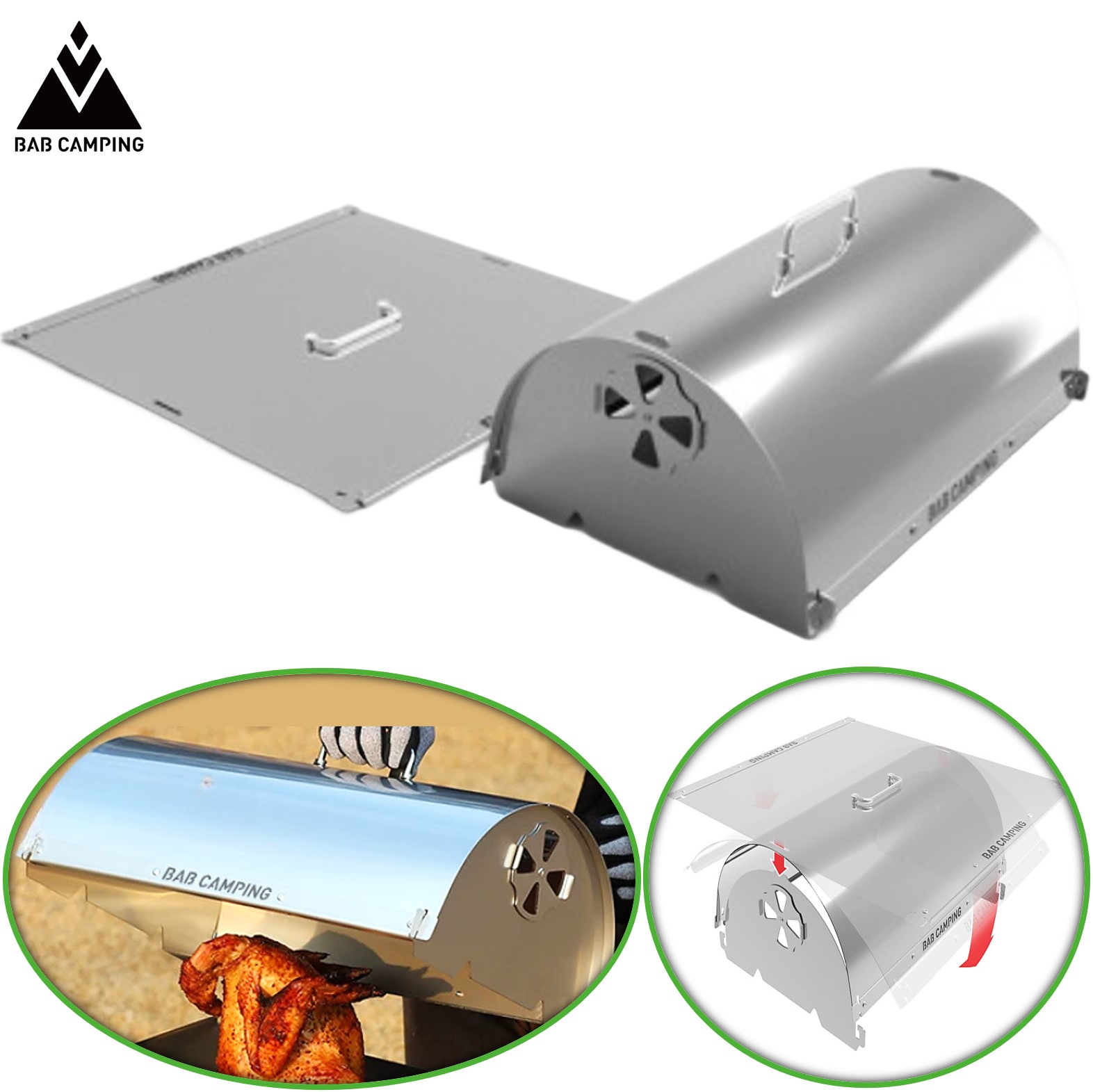 밥캠핑 밥오븐 치킨 비어캔 훈제 덮개 바베큐 뚜껑