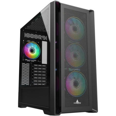 ICEBERG [해외]아이스버그 타이탄 M16 플러스 확장 ATX (eATX) 풀 타워 게이밍 PC 케이스 풀사이드 강화 유리 세븐 (7) aRGB 팬 포함 (블랙)