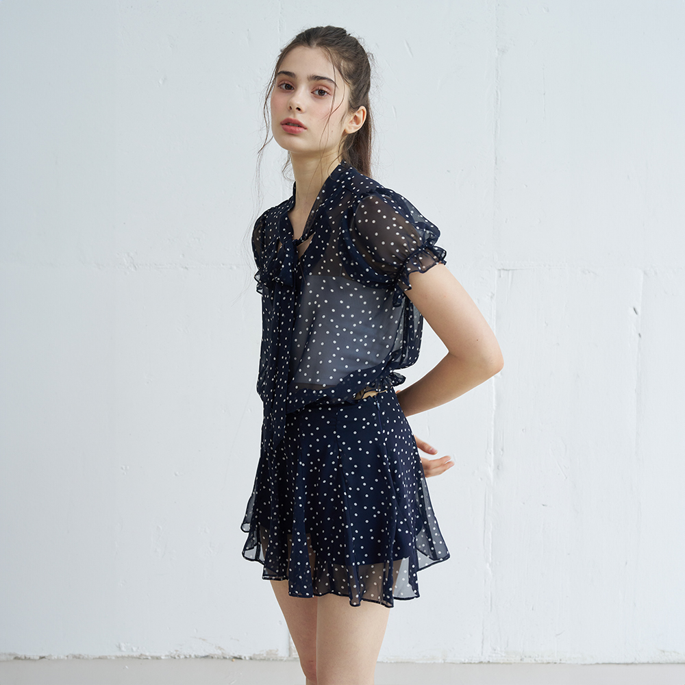 POLKA DOT FLARE MINI SKIRT (NAVY) - 상세 이미지 2