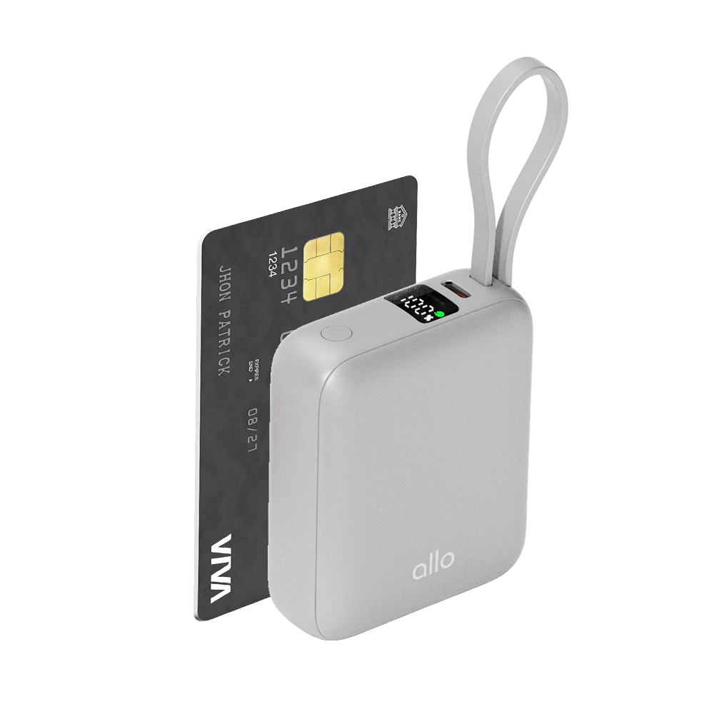 알로코리아 35W 큐브 미니 초고속충전 케이블 일체형 C타입 보조배터리 10000mAh, 웜그레이