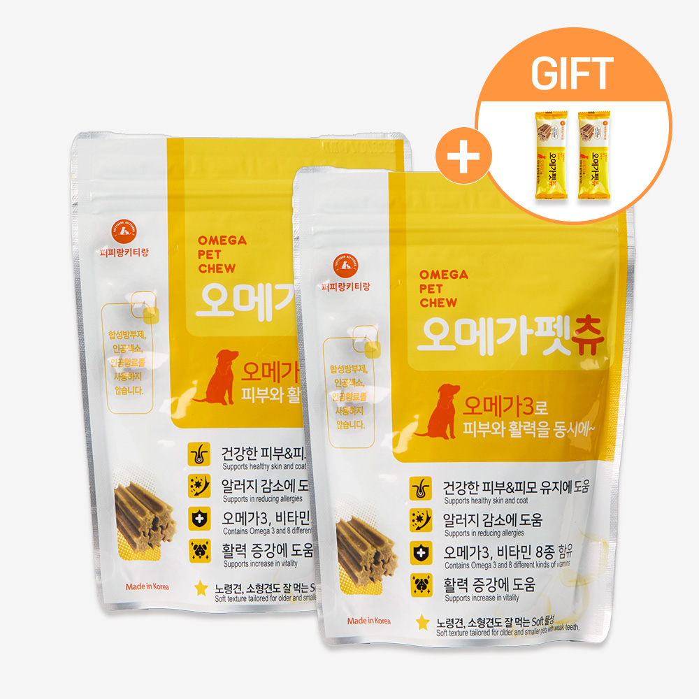 오메가펫츄 강아지 영양제 반려견 오메가3 치석제거 간식 비타민 피부 36개입, 2개