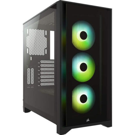[해외]CORSAIR iCUE 4000X RGB 강화 유리 미드 타워 ATX PC 케이스 - SP120 엘리트 팬 3배 조명 노드 코어 컨트롤러 고풍량 블랙