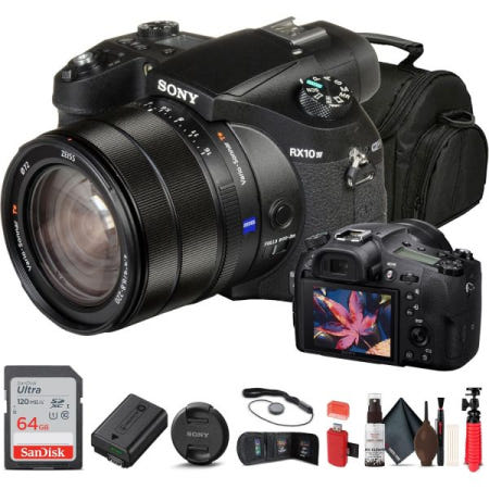 Sony [해외]소니 사이버샷 DSC-RX10 IV 디지털 카메라(DSCRX10M4/B), 64GB 카드 + 리더 케이스 플렉스 삼각대 핸드 스트랩 메모리 지갑 캡 키퍼 클리닝 키트 포함