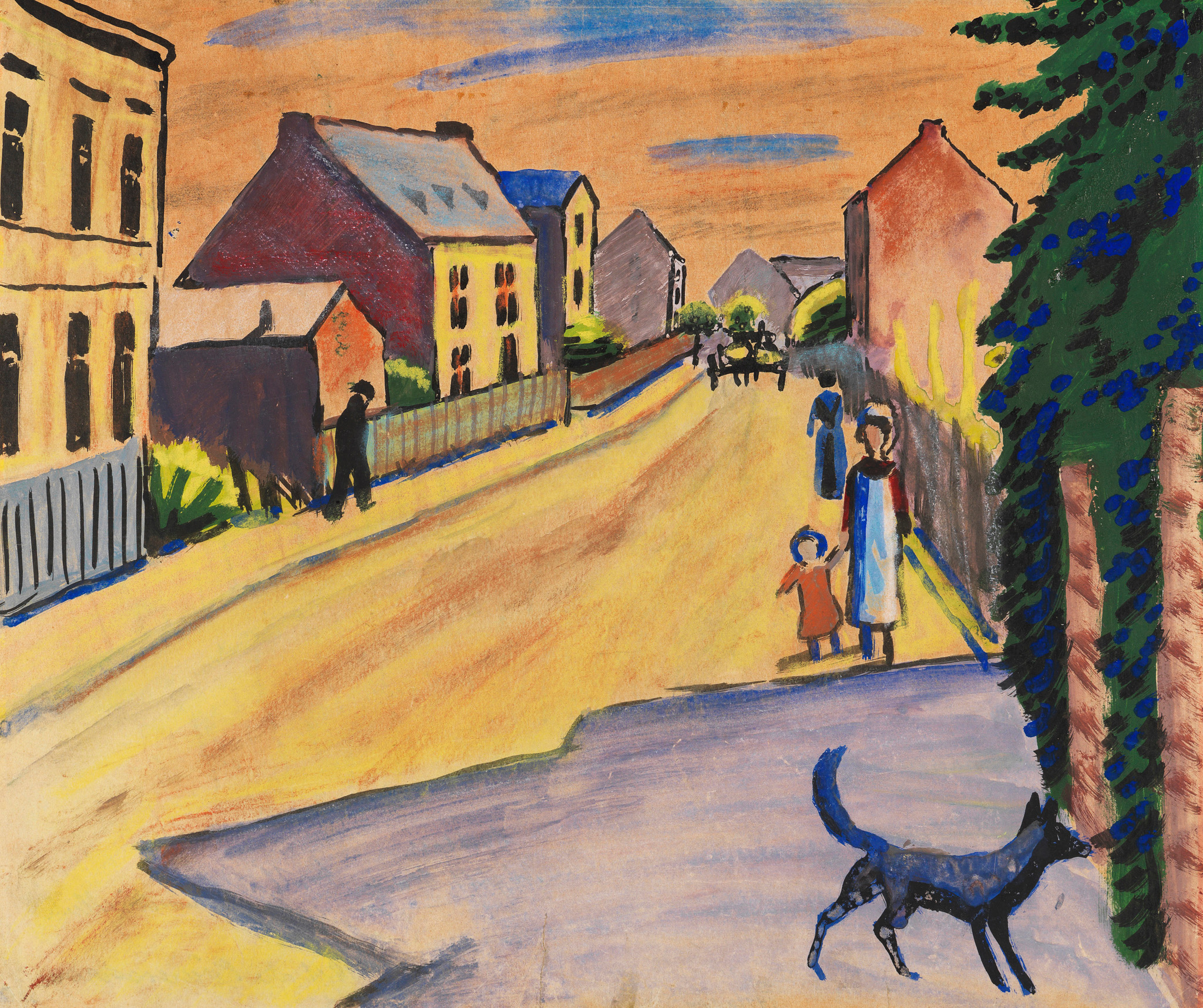 Sonnige Straße mit Hund 원본비율 아트포스터 마케 - 상품 이미지