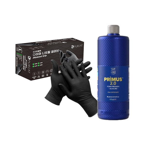 퓨리트 블랙 다이아 니트릴 글러브 100매입+마프라 라보코스메티카 프리머스 2.0 1000ml 알칼리 패키지 세차용품 - 상품 이미지