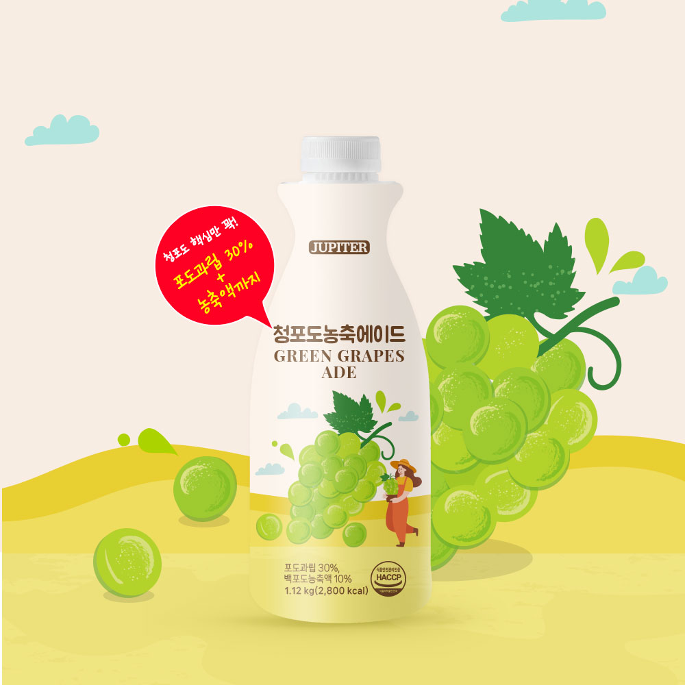 쥬피터 과일 에이드 농축액 베이스 4종 청포도, 1.12kg, 1개