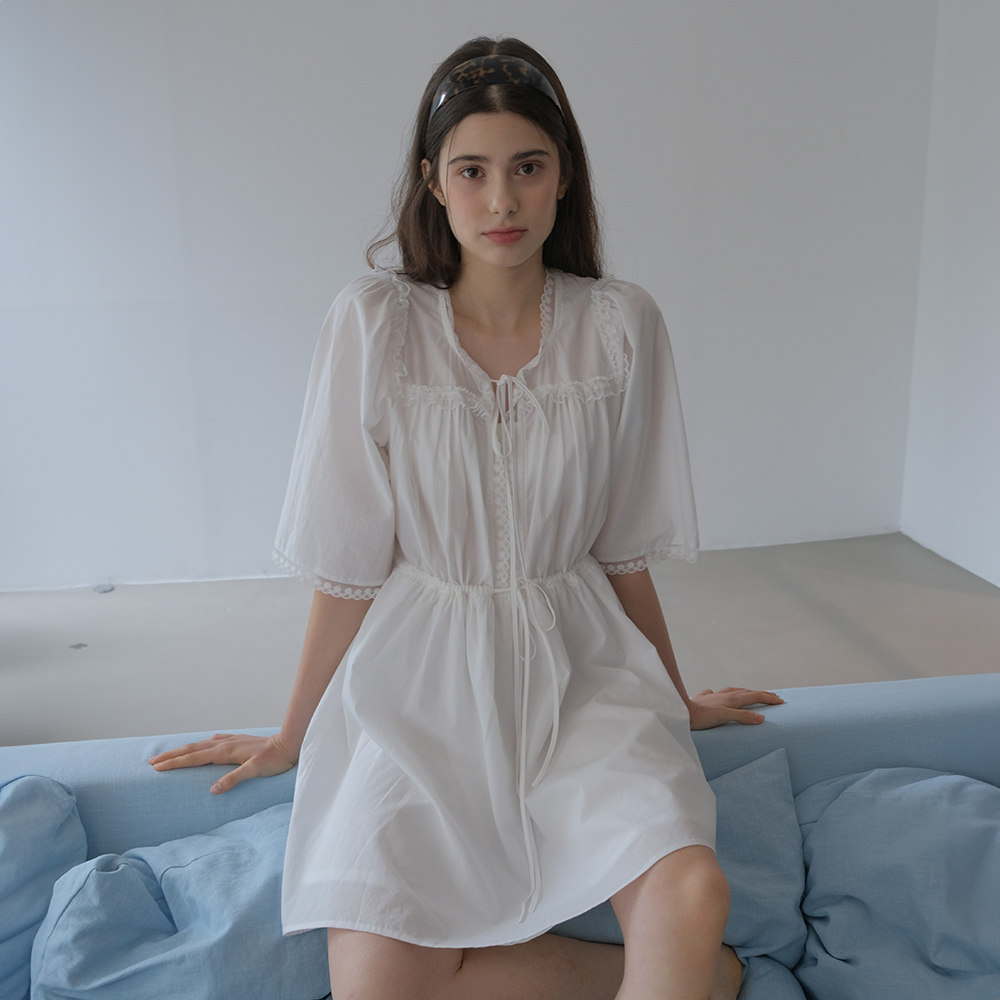 DIANA LACE TRIM COTTON DRESS (WHITE) - 상품 이미지