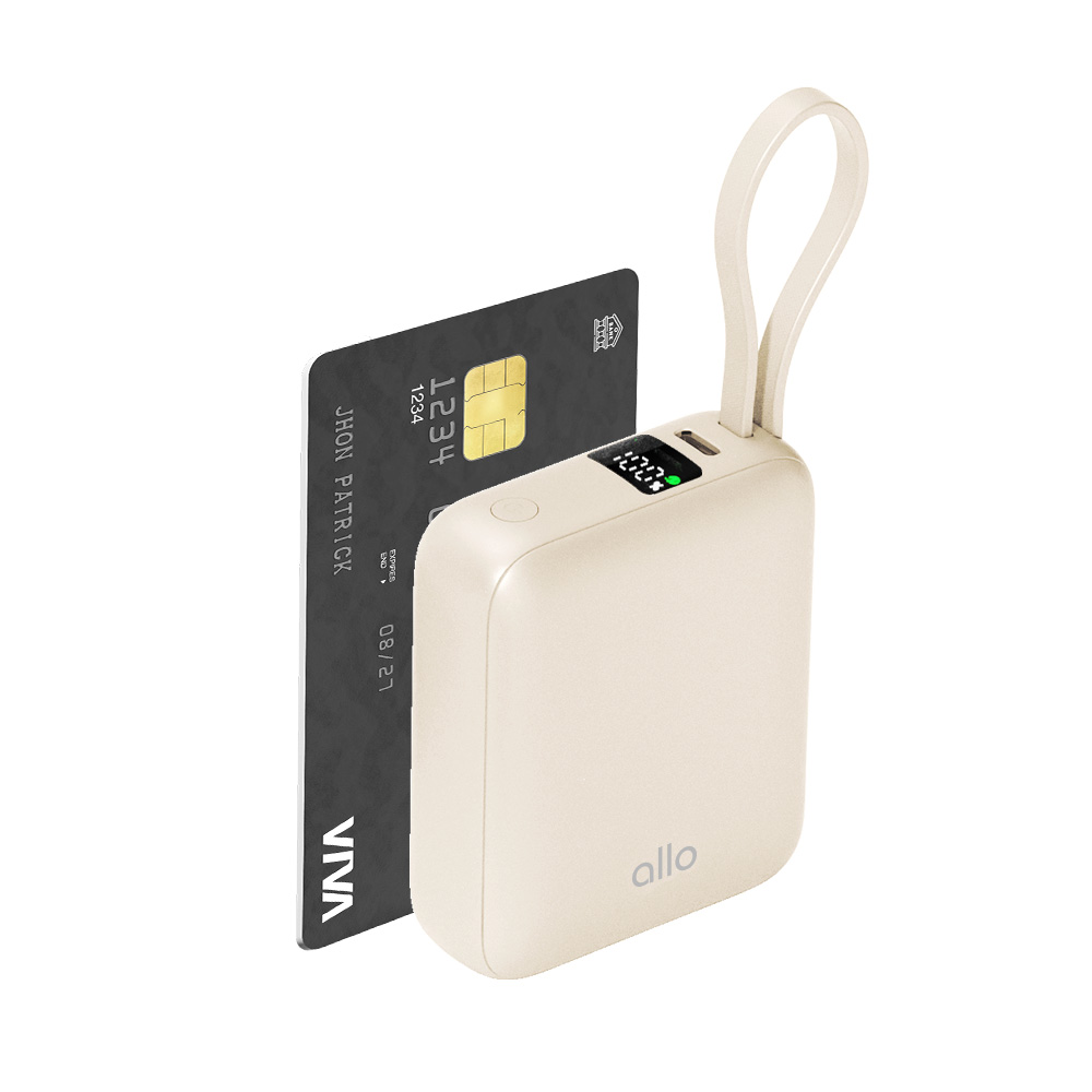 알로코리아 35W 큐브 미니 초고속충전 케이블 일체형 C타입 보조배터리 10000mAh, 아이보리