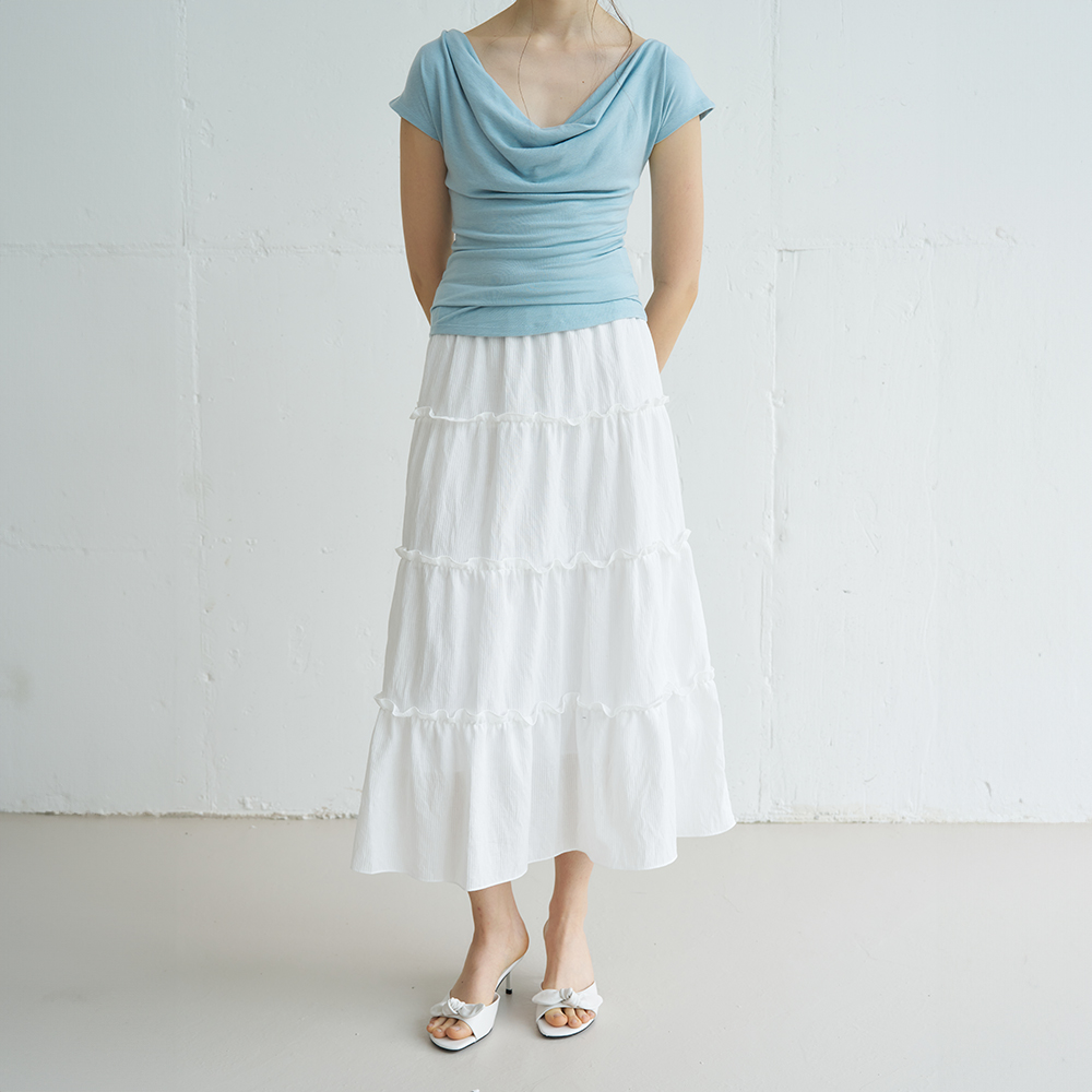 MELLY STRIPE TIERED MAXI SKIRT (WHITE) - 상품 이미지