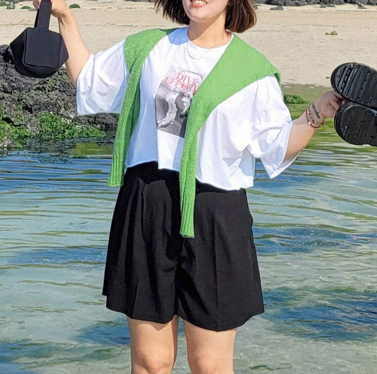 구김이적은 투핀턱 뒷밴딩 하이웨스트 4부 반바지 2XL - 상세 이미지 3