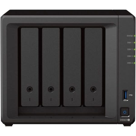 [해외]Synology DS923+ 4-Bay 디스크스테이션 NAS(AMD Ryzen™ 4 스레드 R1600 듀얼 코어 4GB 램 2xRJ-45 1GbE LAN-포트) 16TB