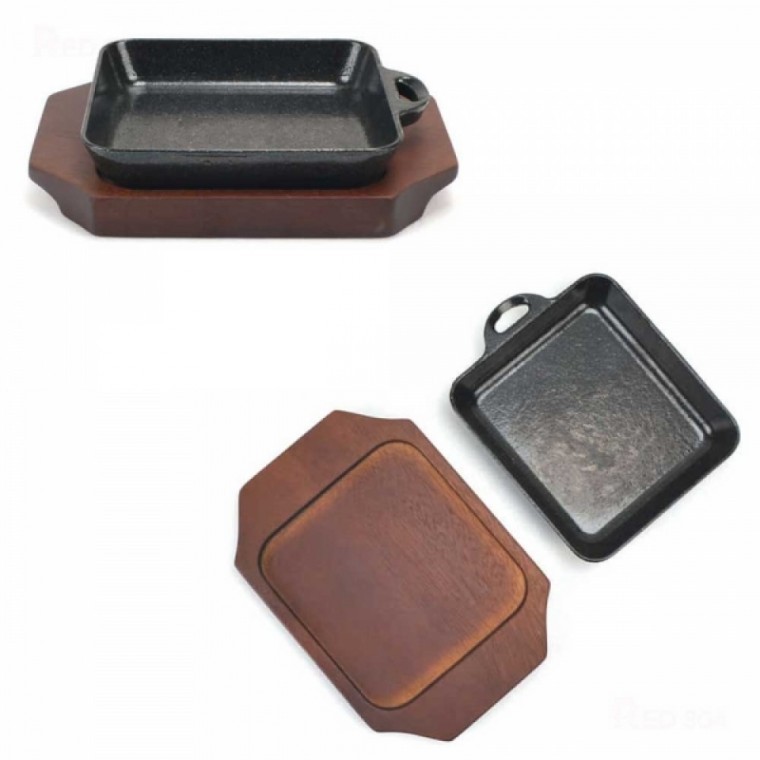 주물팬 무쇠팬 철판 34호 사각 스테이크 목판포함