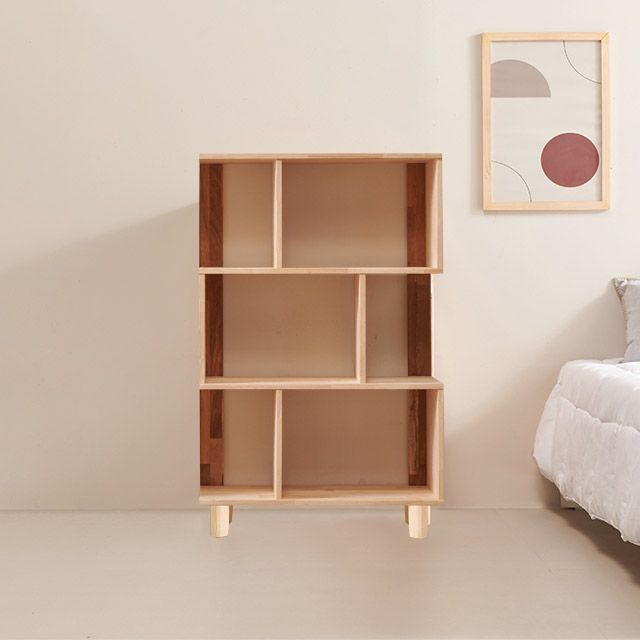 가구의서 고무나무 원목 3단 원목발 우측형 책장 772x295x1247mm - 상품 이미지