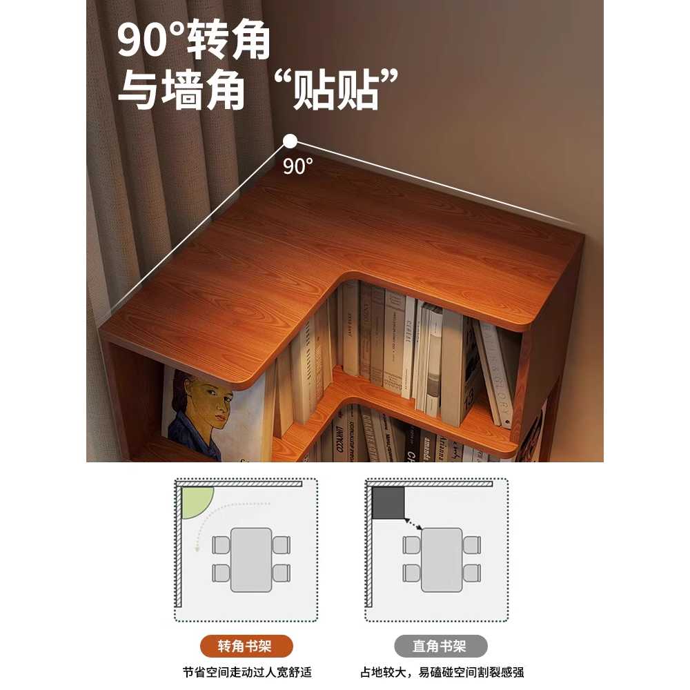 코너책장 세로책장 수납 원룸 나무 높은 선반 책꽂이 - 상세 이미지 2