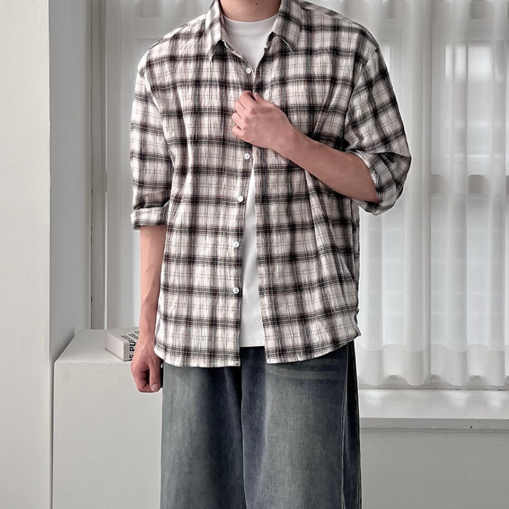남자린넨셔츠 남자체크남방 여름긴팔와이셔츠