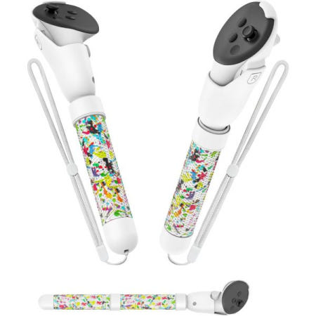 [해외]메타 퀘스트용 VR 핸들 부착물, 확장 컨트롤러 액세서리, 가상 현실 헤드셋(화이트 그래피티, 퀘스트 3/3S)