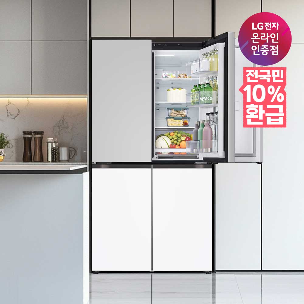[네이버 단독혜택] [으뜸효율] LG 오브제컬렉션 매직스페이스 4도어 870L 1등급 네이처 크림 그레이+크림 화이트(T875MRH111)