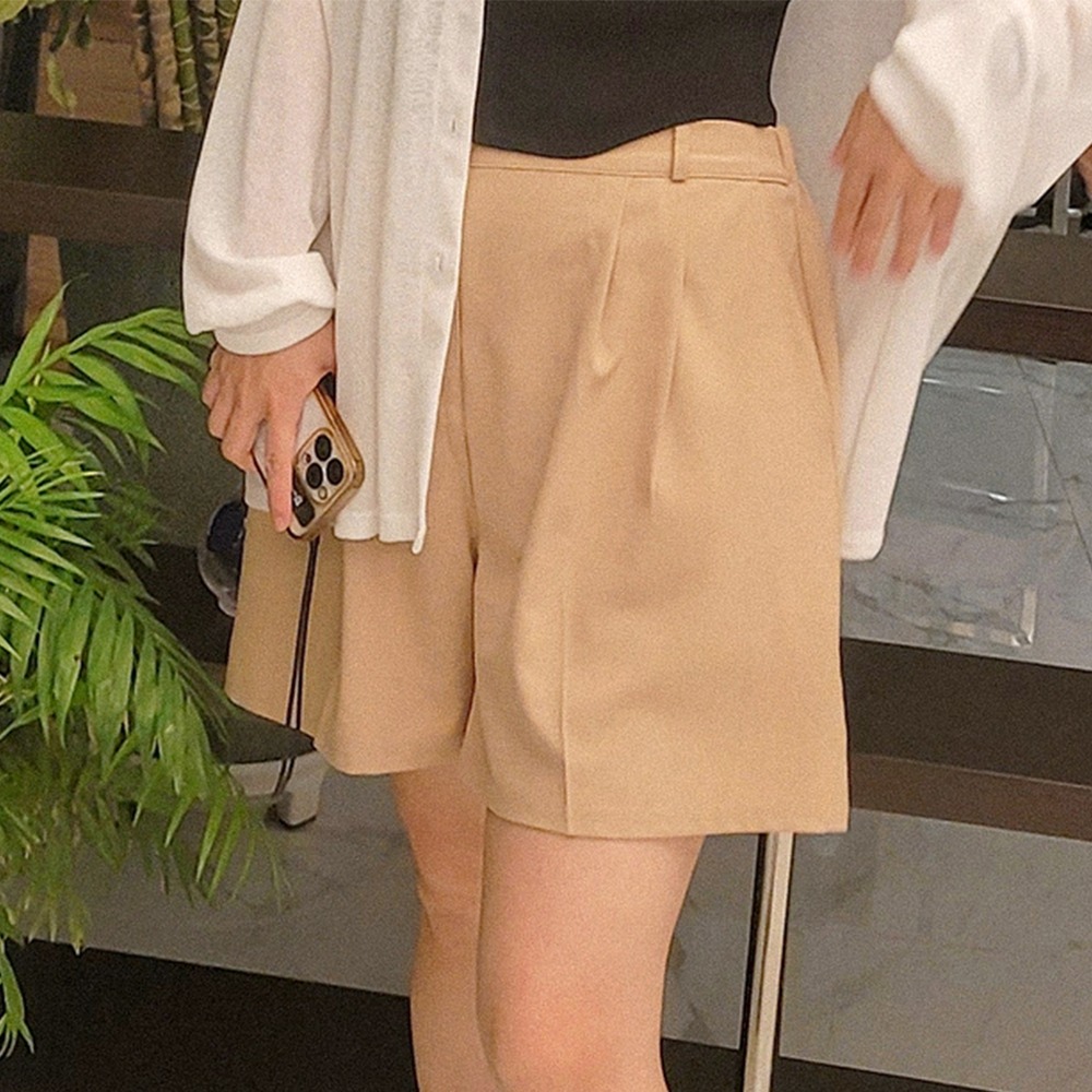 구김이적은 투핀턱 뒷밴딩 하이웨스트 4부 반바지 2XL - 상품 이미지