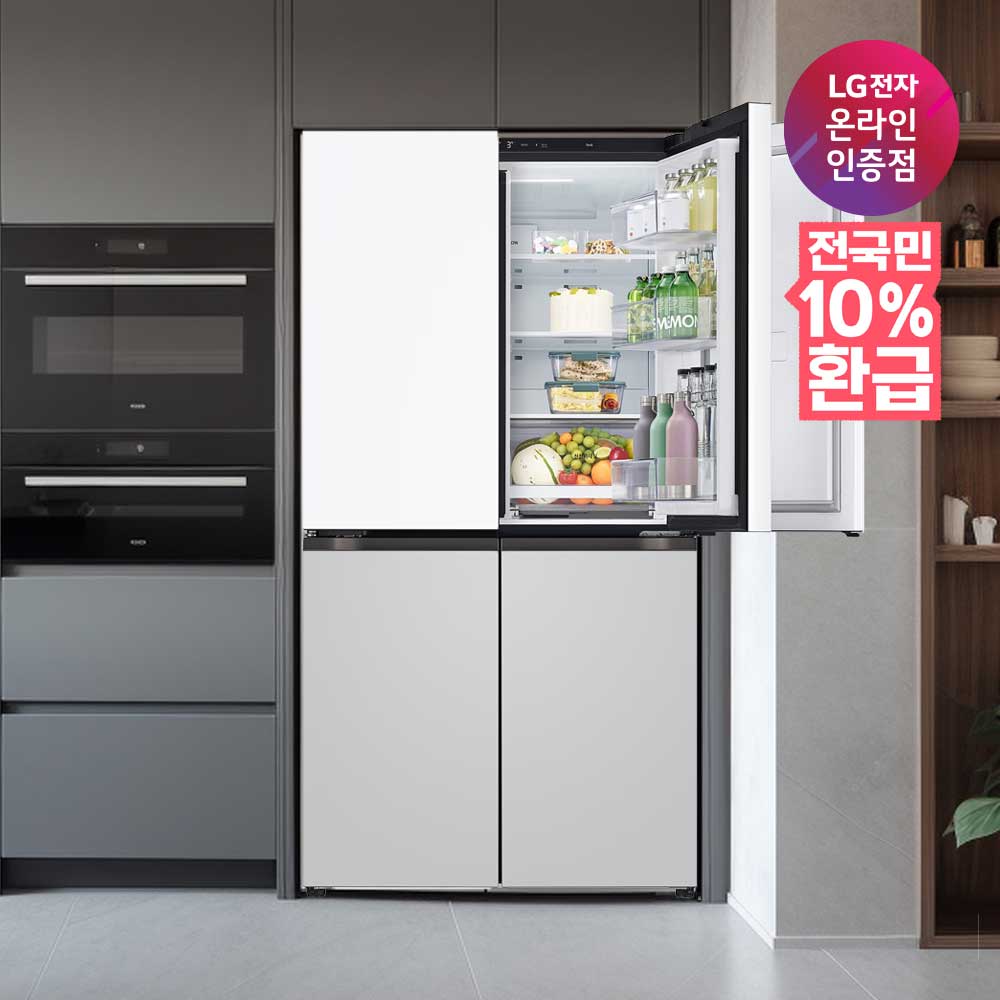 [으뜸효율] LG 오브제컬렉션 매직스페이스 4도어 870L 1등급 네이처 크림 화이트+크림 그레이(T875MHR111)