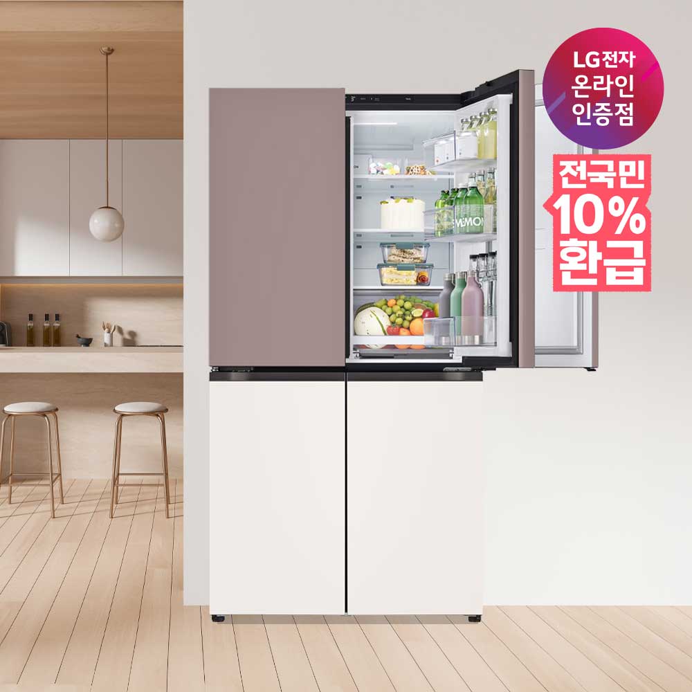 [으뜸효율] LG 오브제컬렉션 매직스페이스 4도어 870L 1등급 네이처 핑크+베이지(T875MKE111)