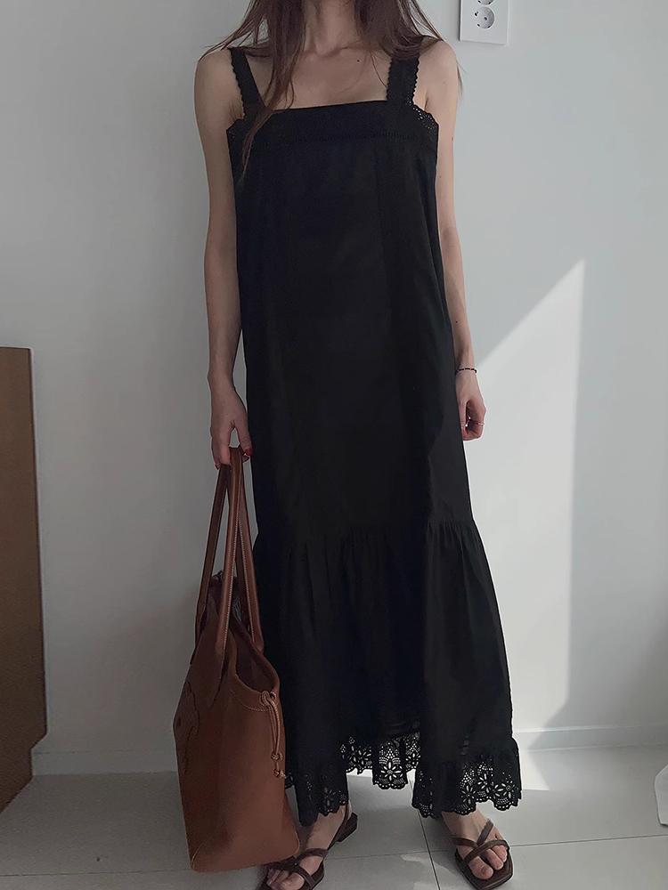 화이트원피스 레이스패치 슬리브리스 롱 나시원피스 2color - 상세 이미지 4