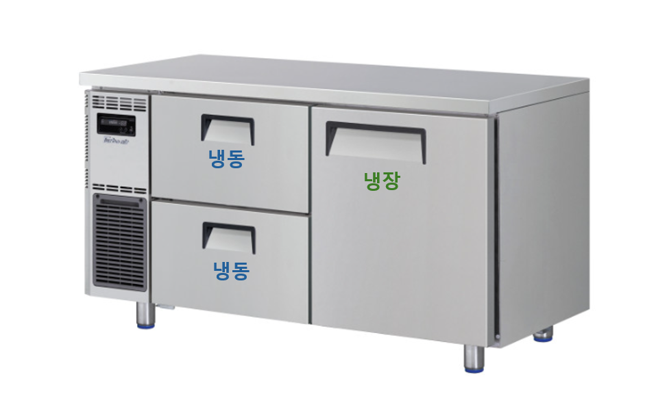 서랍식냉장고+냉동 우유 카페냉장고 테이블 1500 냉장냉동고 서랍형 간냉식 터보에어 - 상세 이미지 2
