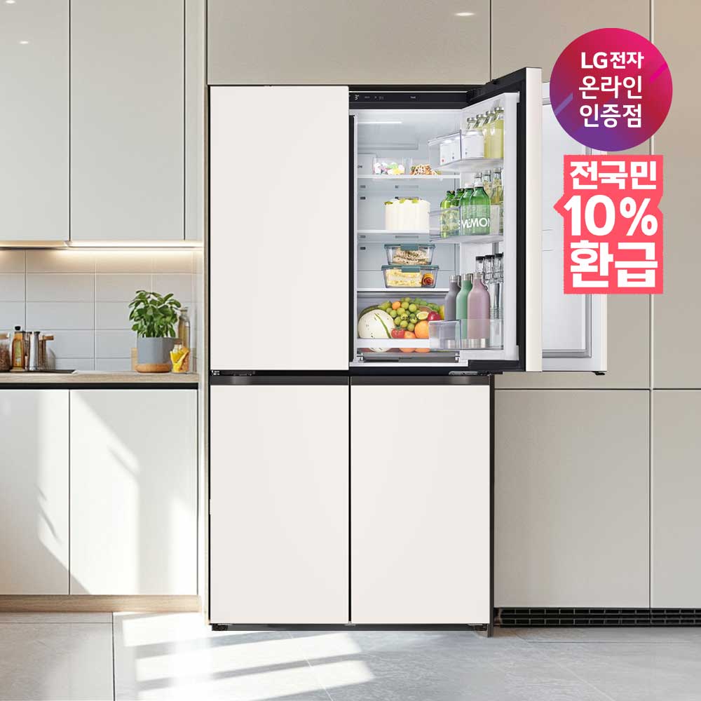 [으뜸효율] LG 오브제컬렉션 매직스페이스 4도어 870L 1등급 네이처 베이지(T875MEE111)