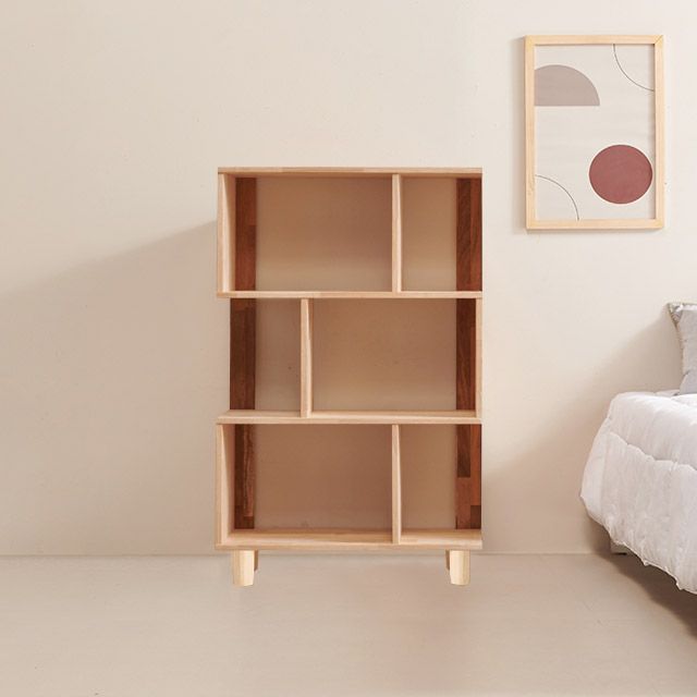 가구의서 고무나무 원목 3단 원목발 좌측형 책장 772x295x1247mm - 상품 이미지
