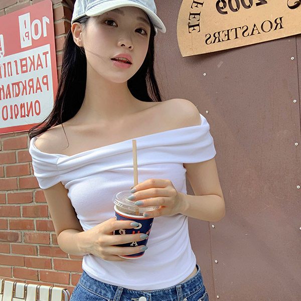에리안 소프트 셔링 오프숄더 반팔 티셔츠 ts4610 - 메인 이미지