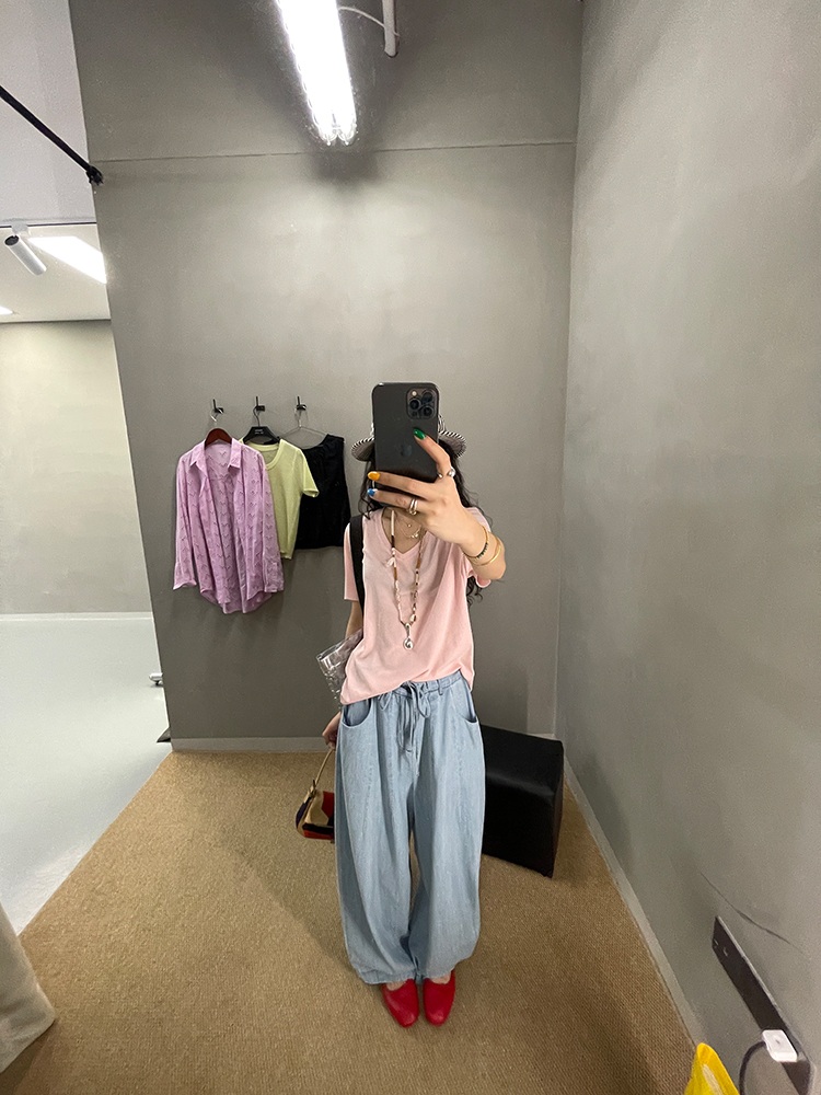 스트링 진청 와이드데님팬츠 밴딩 오버핏 힙한 여름 빈티지 레트로 느좋 감성 디자인 2컬러 - 상세 이미지 3