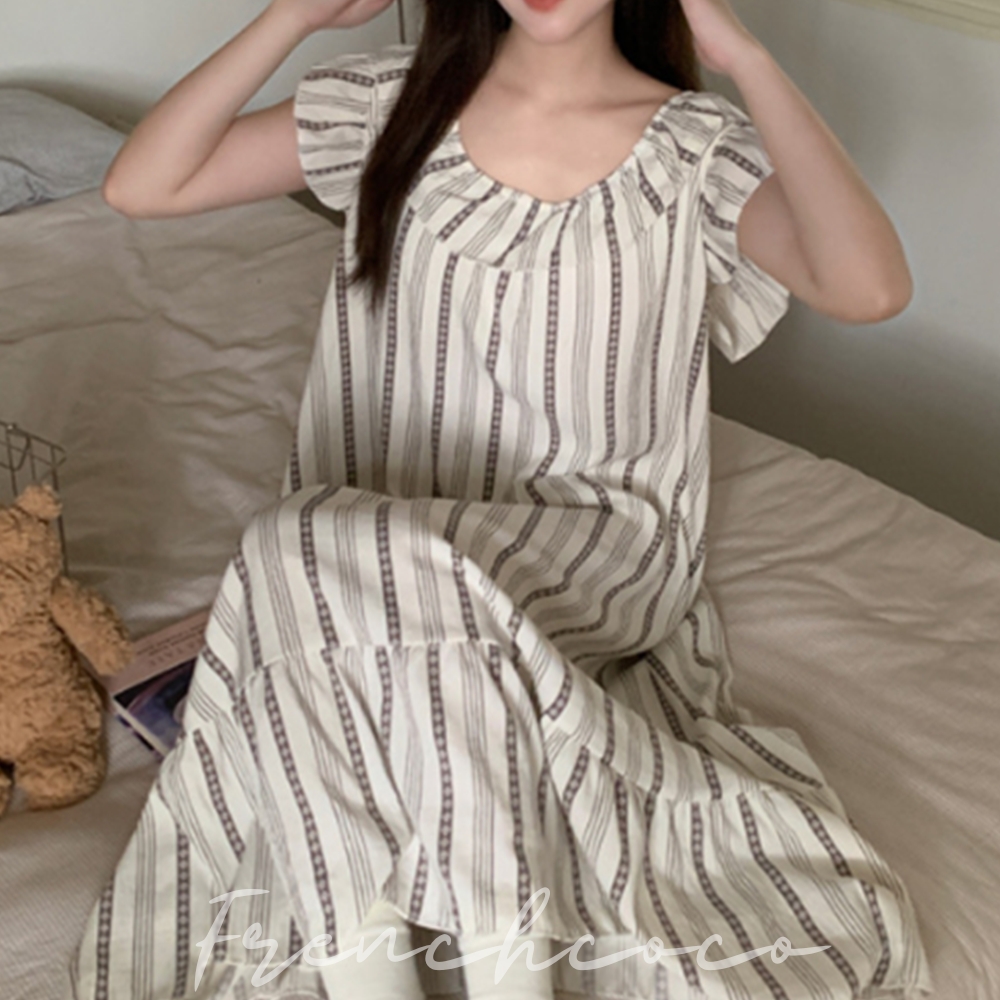프렌치코코 캡내장 나시 잠옷 원피스 파자마 맥시 - 메인 이미지