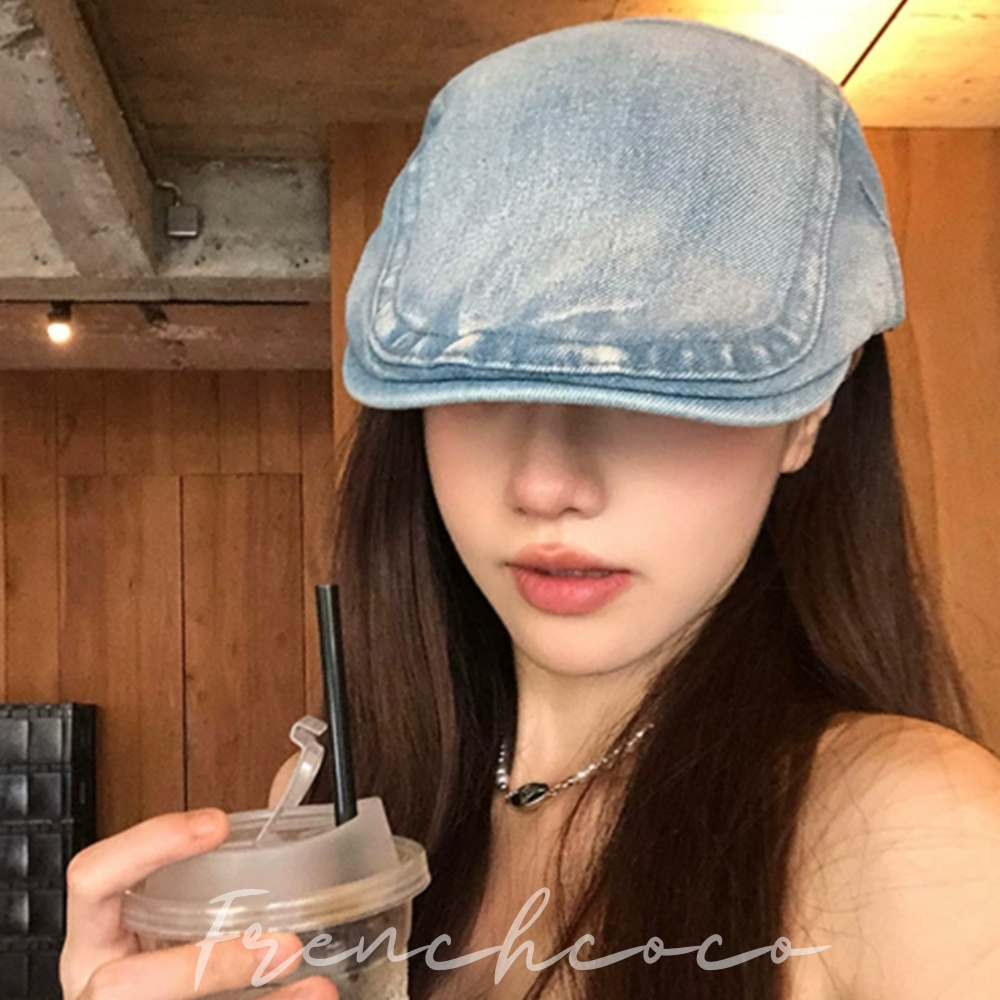 프렌치코코 데님 빵모자 청모자 스냅 빈티지 뉴스보이캡 헌팅캡 - 메인 이미지