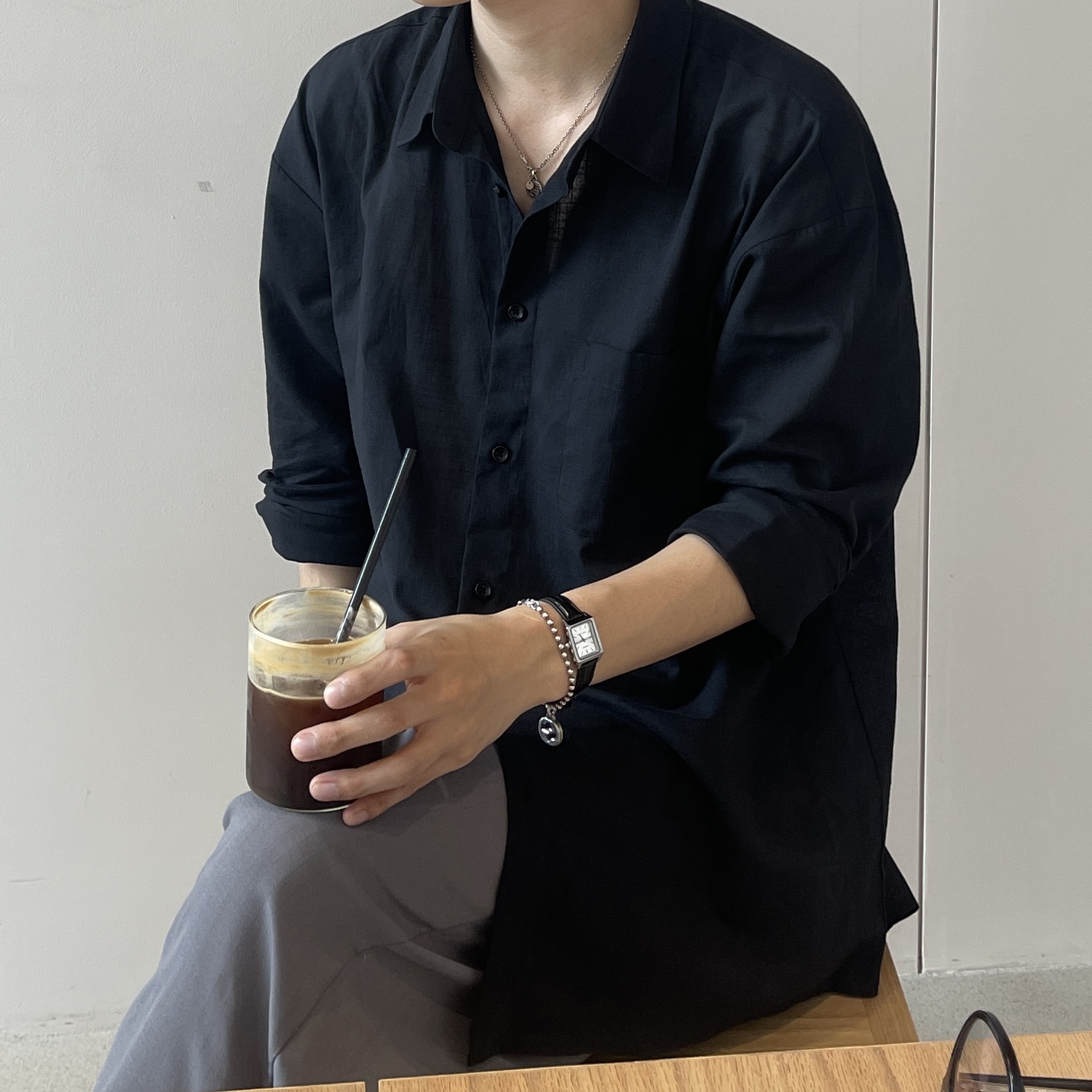1+1 남자린넨셔츠 오버핏셔츠 남자여름셔츠 - 상세 이미지 3