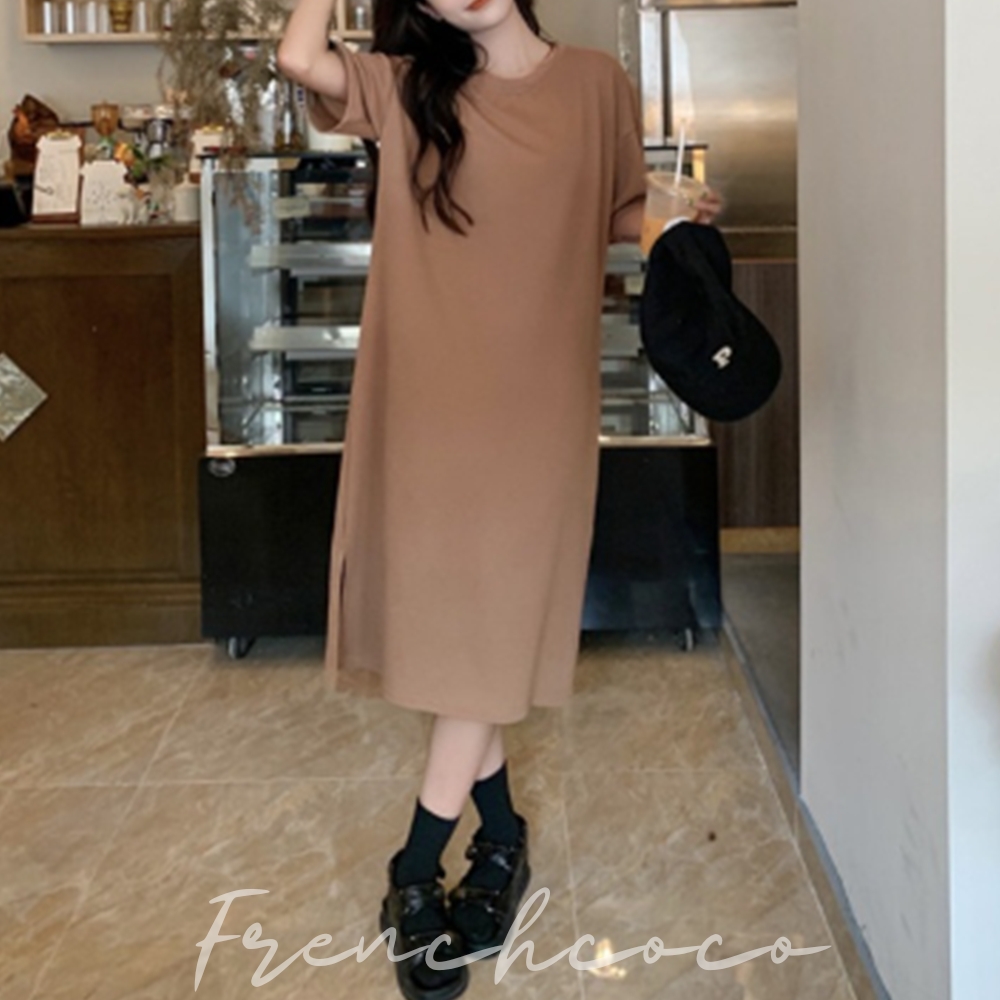 프렌치코코 루즈핏 반팔 롱 원피스 밑트임 임산부 빅사이즈 체형커버