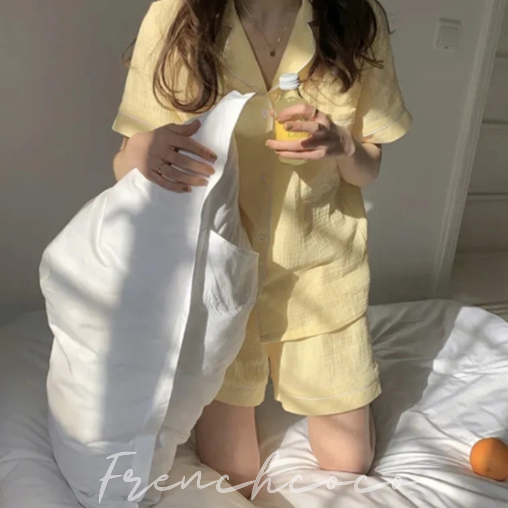 프렌치코코 파스텔 반팔 잠옷 상하세트 여성 여름 홈웨어 상큼한 - 메인 이미지