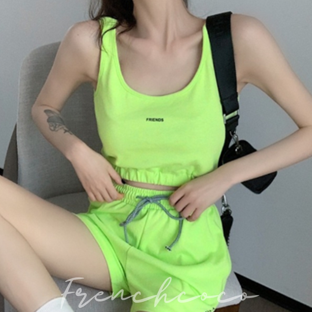 프렌치코코 여성용 스포츠 크롭 나시 상하세트 요가 헬스 운동복 트레이닝복 - 메인 이미지