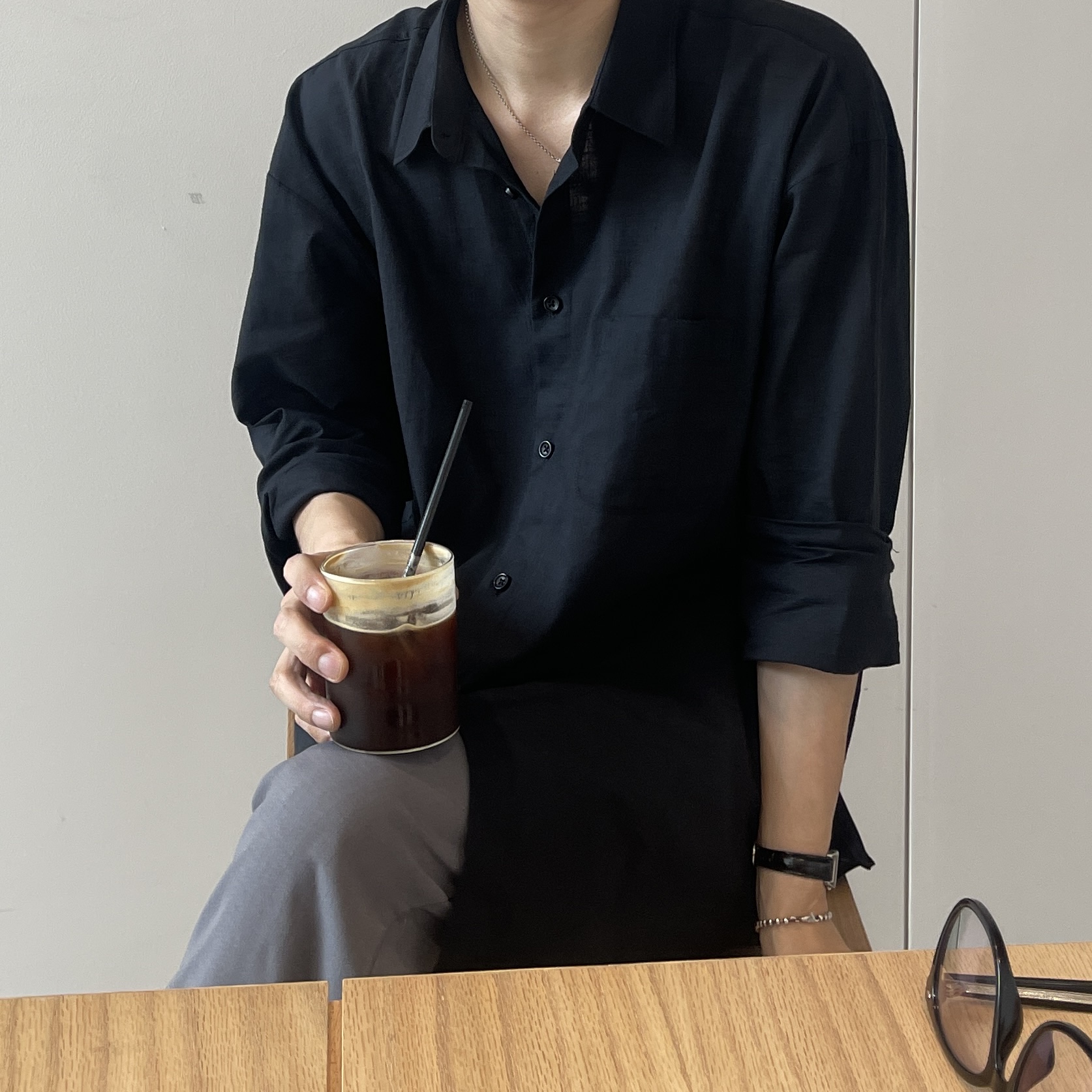 1+1 남자린넨셔츠 오버핏셔츠 남자여름셔츠 - 상세 이미지 2