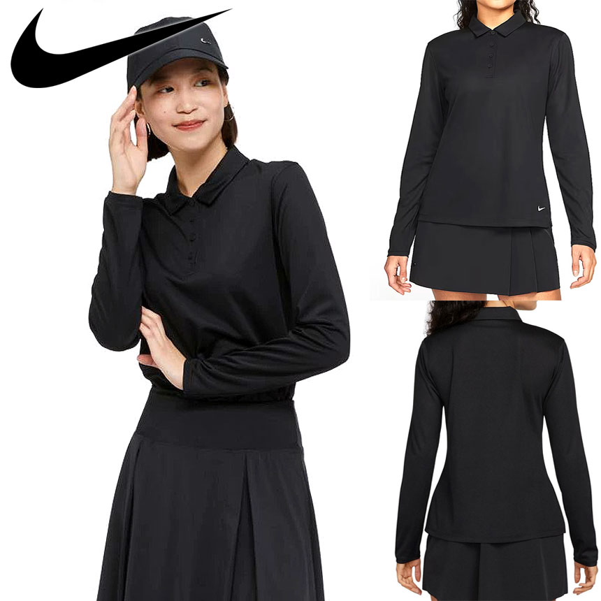 [오늘출발] 나이키 골프 드라이핏 빅토리 여성 롱슬리브 폴로 티셔츠 블랙, M - 상품 이미지
