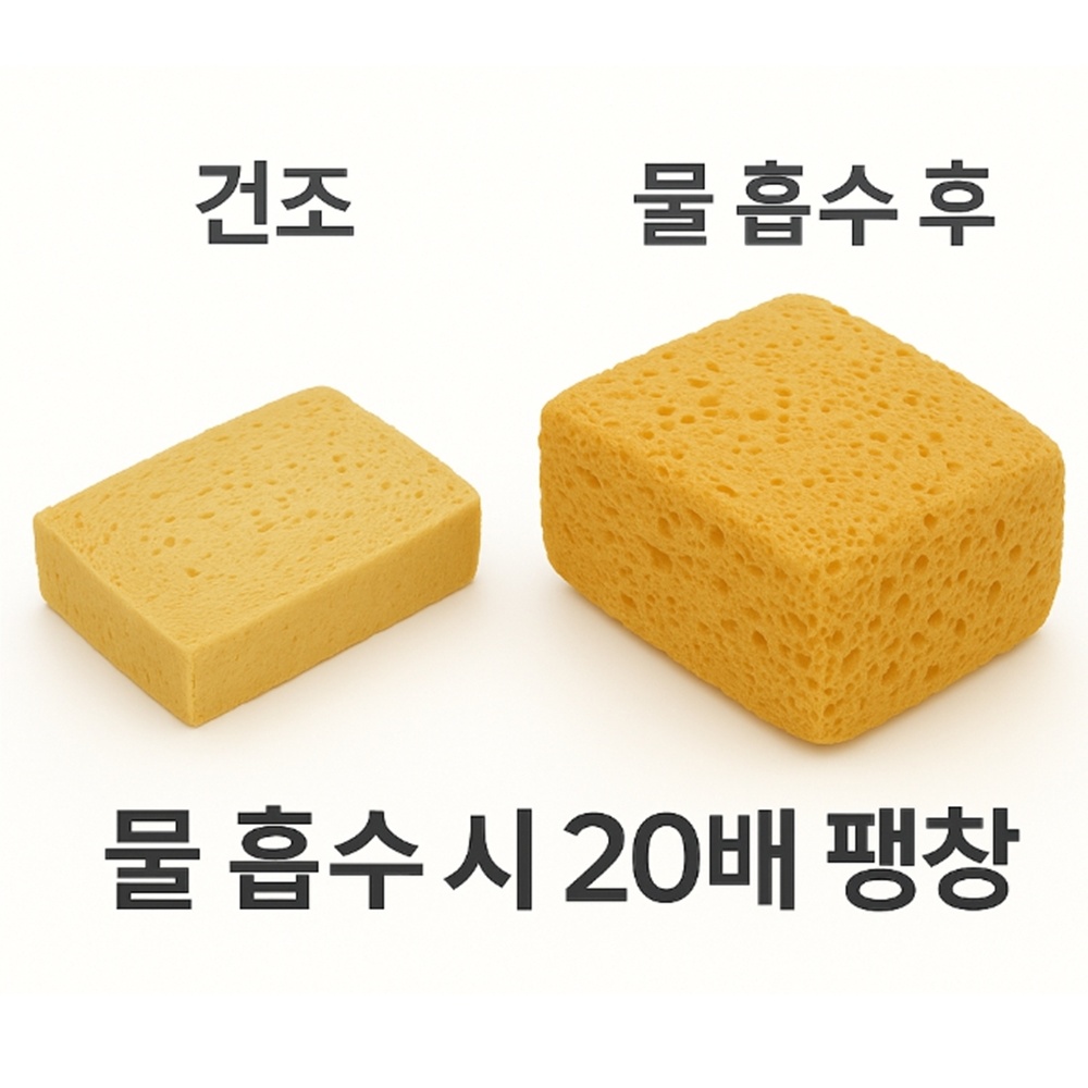 스폰텍스 드라이 셀룰로오스 천연 스펀지 주방 행주 수세미 욕실 1팩(2매입) - 상세 이미지 4