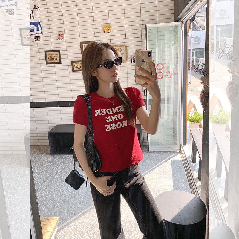 봄 여름 여성 루즈핏 라운드넥 레터링 프린팅 반팔 티셔츠 면스판 데일리룩 캐주얼룩 베이직티 1777 - 상세 이미지 4