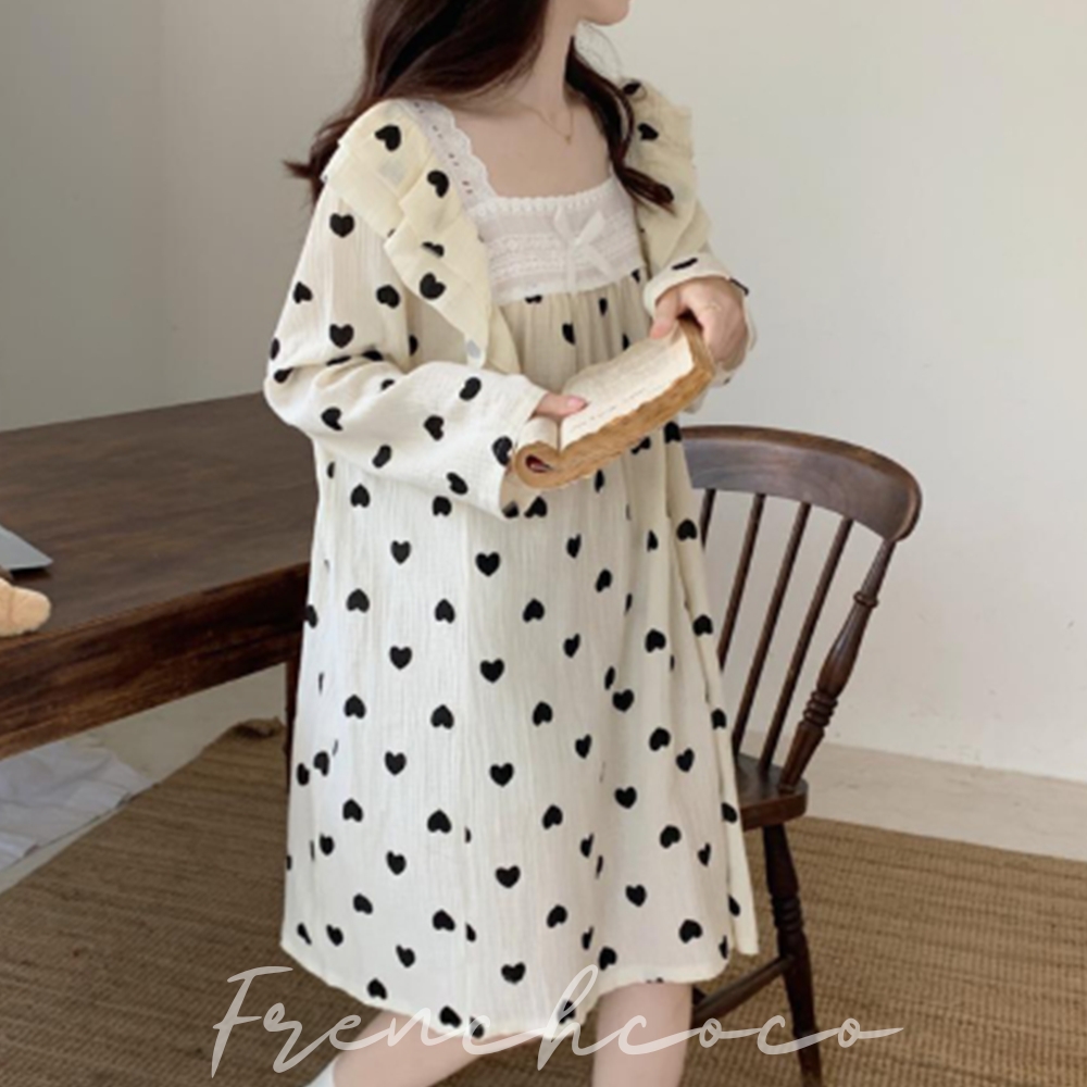 프렌치코코 러블리 도트 원피스 파자마 잠옷 홈웨어 데일리 이지웨어